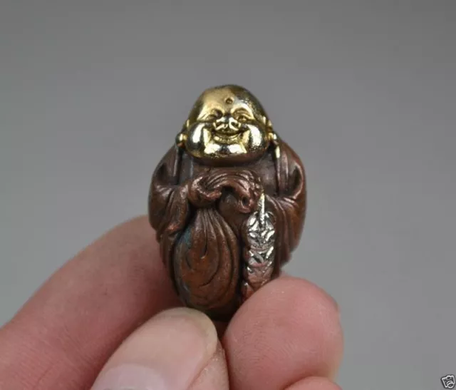 Old Chinese copper gilt handCarving Buddha Exquisite Rare Pendant