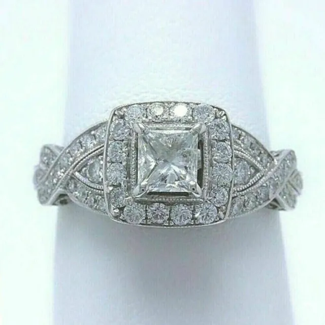 2 Ct Princess Cut Lab Created Diamond Wedding Engagement Ring 14k White Gold FN