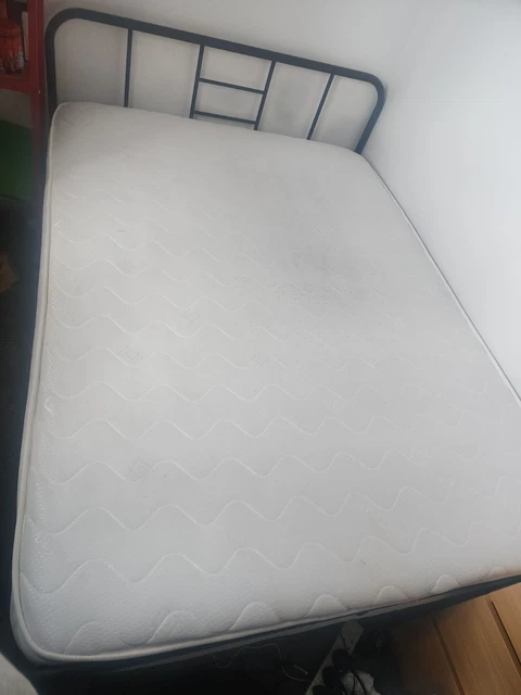 DOUBLE BED STURDY black metal frame+ headboard with/without mattress £ ...