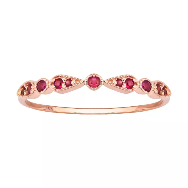 10k or Rose Véritable Rond Rubis Empillable Band