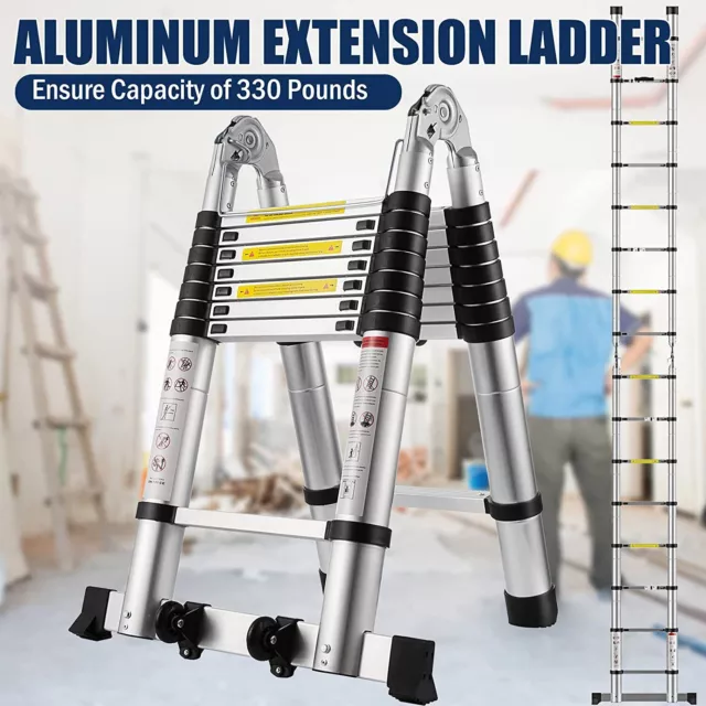 20ft Aluminium Telescopic Extension Ladder Heavy Duty Multi-Purpose Non-Slip