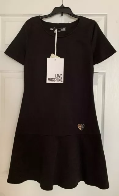 NWT Love Moschino Black Cotton Blend Mini Dress Heart *Sz 4*