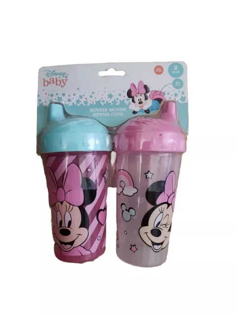 Paquete de 2 tazas sorbeadoras de bebé Disney Minnie Mouse, rosa, sorbo, regalo, sin BPA