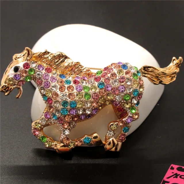 Gifts Colorful Crystal Bling Horse Animal Women Betsey Johnson Charm Brooch Pin