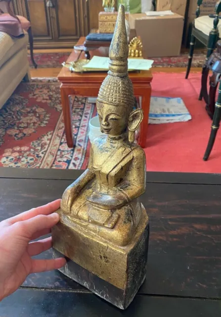 Vintage Hand-carved Gold Wooden Burmese Buddha Gilded Traveling Buddha Figure 8