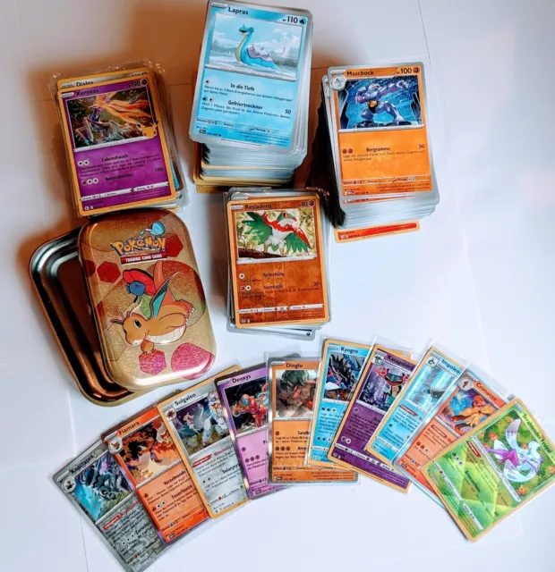 Pokemon Karten Deutsch 100 Stück, 1x Sehr Seltene, 10x Holo mit Mini Tin Box