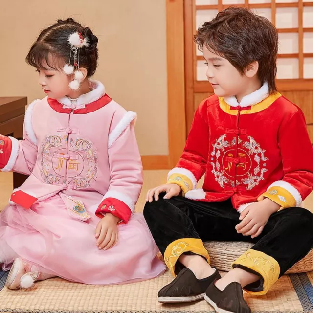 Bambina Ttang Abito Trapuntato Costume Ricamato Hanfu Set Anno Nuovo Festa