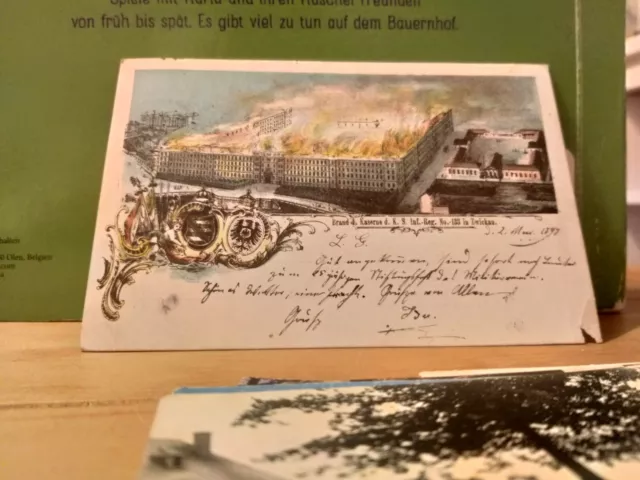 Ak Lithographie Zwickau Brand der Kaserne K.S.9.Inf.Regt.133, 1897