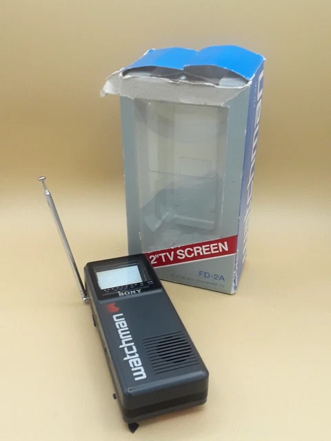 Vtg Sony Watchman FD-2A B&W Portable Handheld TV UHF/VHF in Box (Box Damaged)