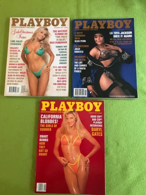 3 PLAYBOY  MAGAZINES NOVEMBER 1991 LaToya Jackson + December & August