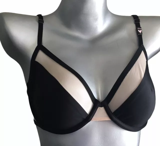 Nwt Victorias Secret Luxe Lingerie Unlined Satin Sheer Mesh Demi Bra Black 32D