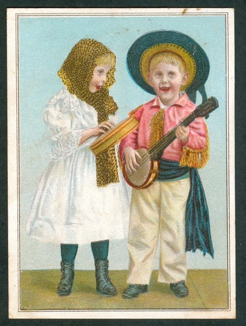 1890s YANKEE BOY & GIRL Travelling  LION COFFEE Card SPANISH COSTUME Unrecorded
