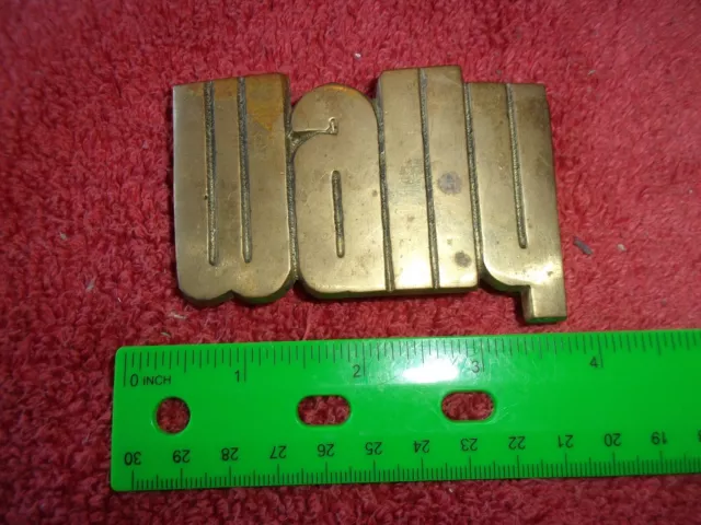 Vintage Wally Belt Buckle Solid Brass name plate cut out bold font letters