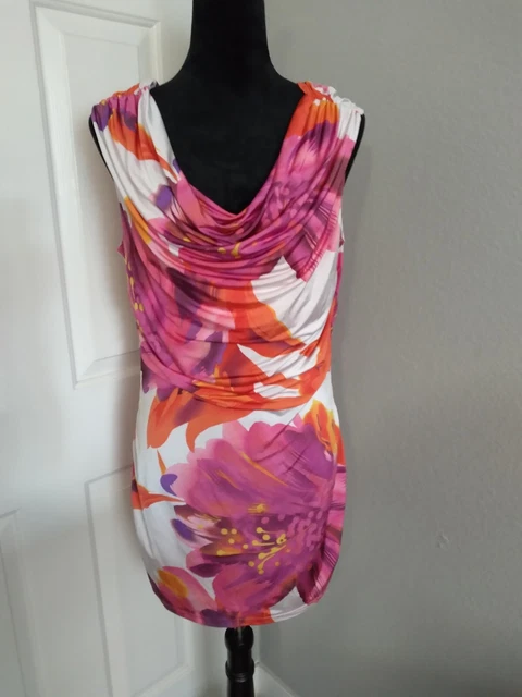 Cache Size L Sleeveless White And Orange Floral Dress Cache Size L Sleeveless White And Orange Floral Dress