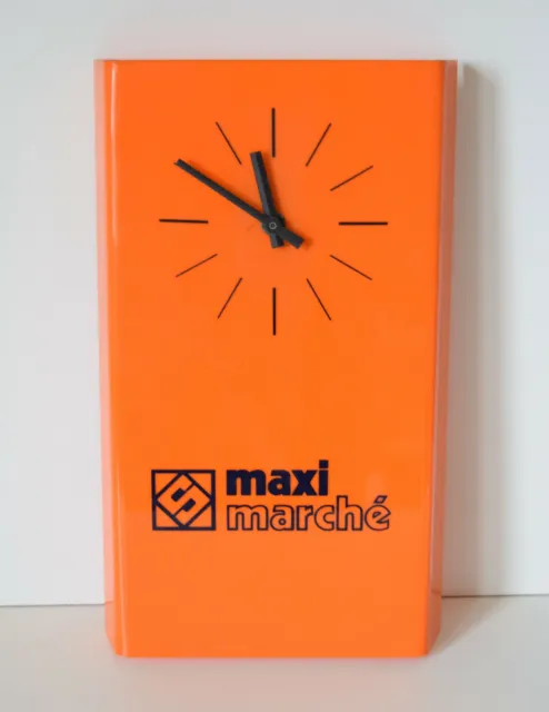 Ancienne Horloge Pendule Publicitaire Collection Maxi Marché Orange Fonctionne