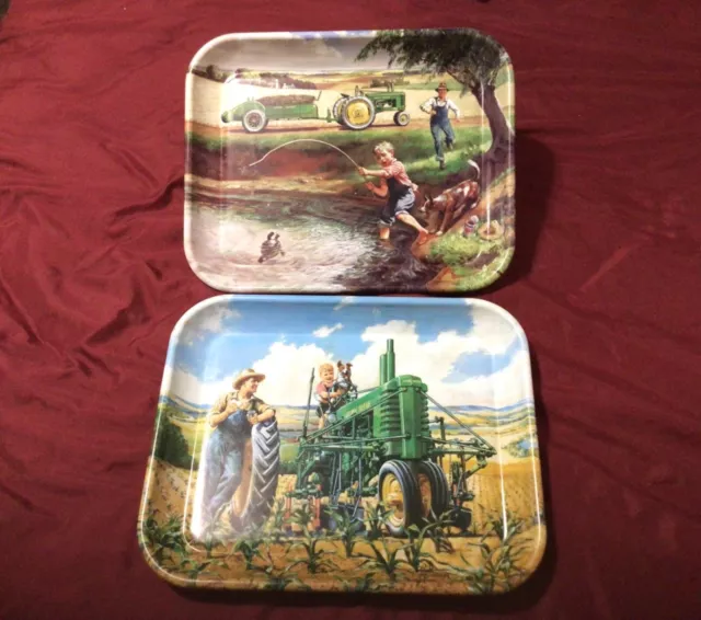 Vintage John Deere Lunch Time 1997 & "Turtle Trouble" 1998 Metal Serving Tray