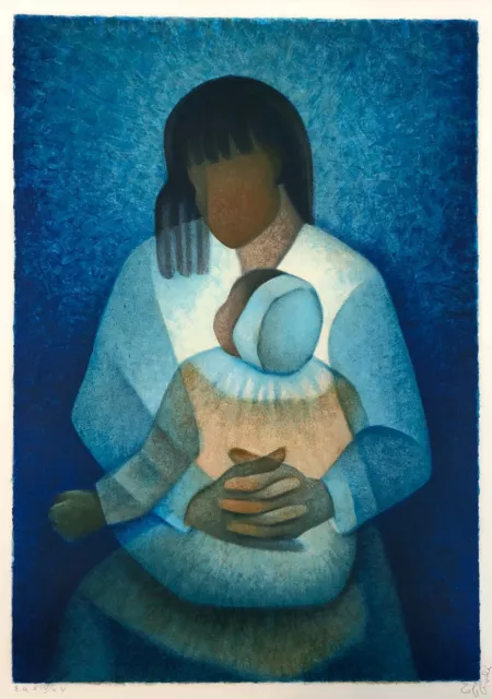 Femme Et Enfant, Lithographie Signée Toffoli, Epreuve d'Artiste, Numérotée, XXe