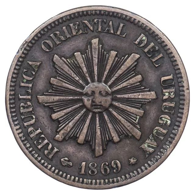 Uruguay 2 centesimos 1869 bronze KM.12 République orientale de l'Uruguay monnaie