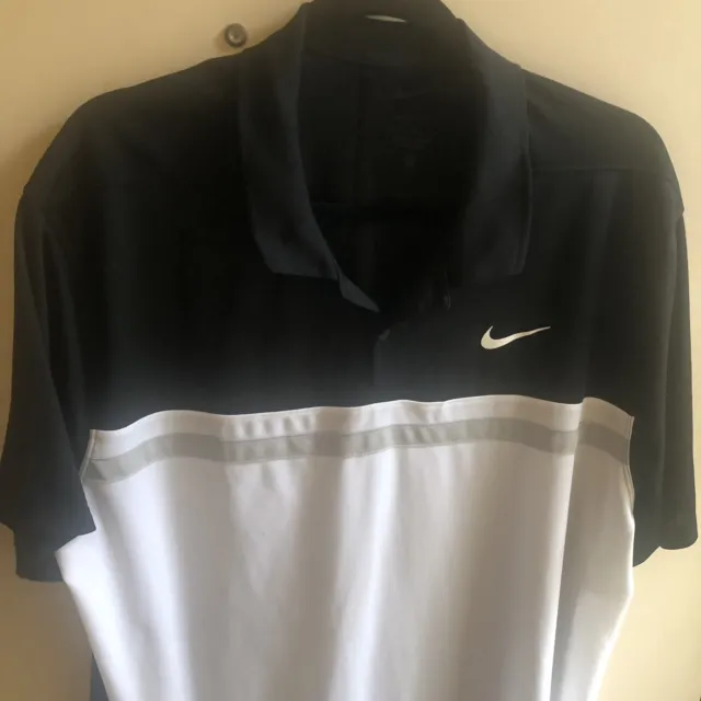 Nike Golf Dri-Fit Men's Size XL White & Black Logo  Fit Golf Polo Shirt NWOT