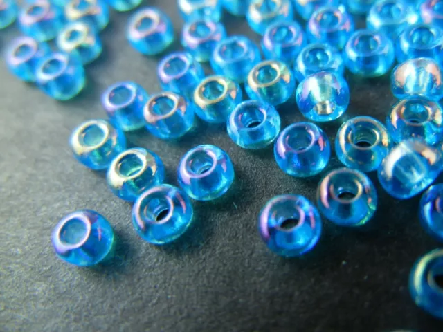 15g 200pc Size 6/0 4.5mm Glass Seed Beads - Trans AB Aqua Turquoise Blue