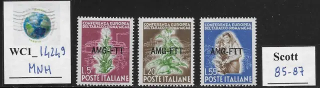 WC1_14249. ITALY: TRIESTE FTT. 1950 ROME'S TOBACCO CONFERENCE. Scott 85-87. MNH