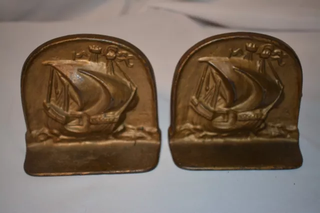 Antique Snead & Co 1925 Ship Sailing Nautical Bookends Book Ends Cast Iron