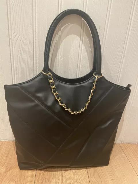 faux leather shopper bag primark brand new black With Gold Chain Ysl Style