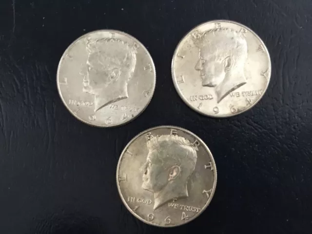 United States - 1964 Kennedy Silver Half Dollars x 3