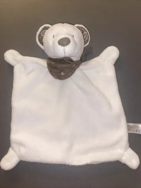 *.  Doudou Plat Simba Ours Ecru Blanc Bandana Foulard Marron Taupe