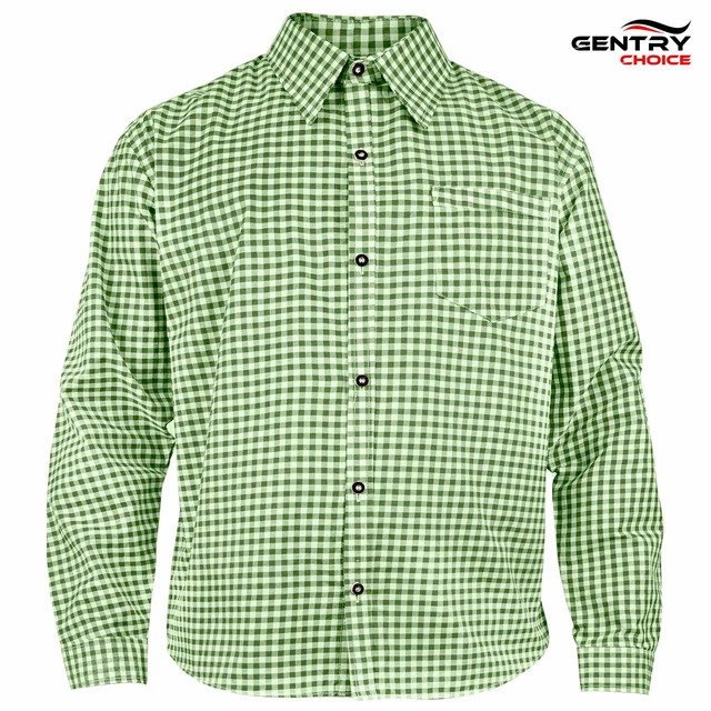 Mens Bavarian Shirt Full Sleeve Checked Shirt Green German Oktoberfest Costume