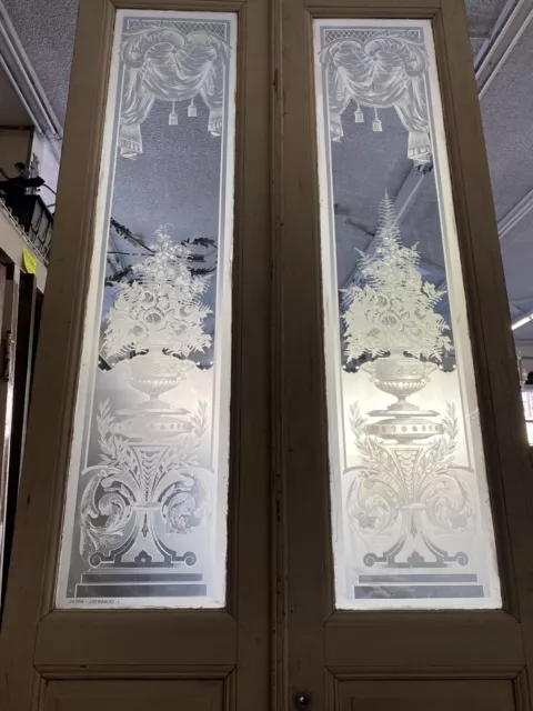 Old Etched Glass Victorian Parlor Doors 124x24ea 48total Open