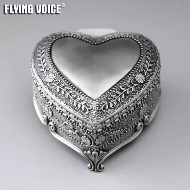 Vintage Metal Heart Music Box Emboss Birthday Xmas Present Gift 50 Tunes Option