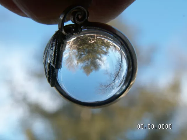 Vintage Plata de Ley, Rock Cristal de Cuarzo Piscina De Luz Bola Colgante Collar