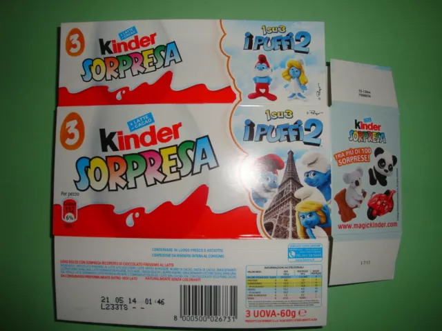 KINDER SORPRESA - I Puffi 2 - 2014 FERRERO SCATOLA VUOTA DA 3 OVETTI