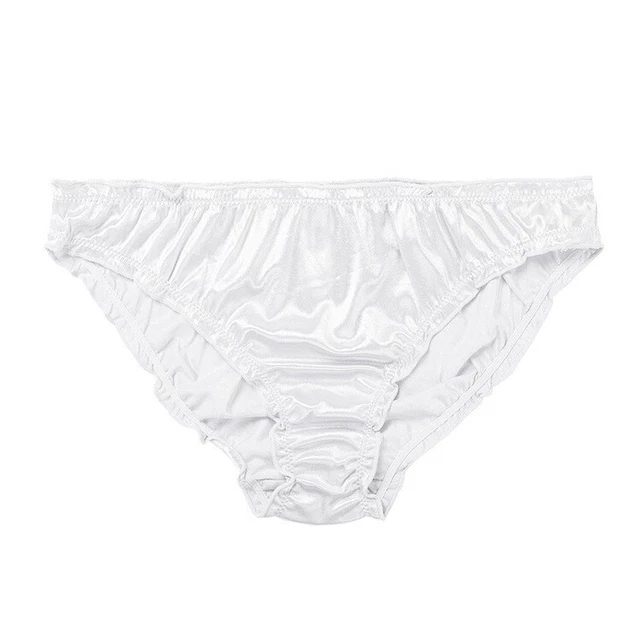 Satini White Sissy Sheer Nylon Frilly Lace Soft Satin Bow Panties – Size 10-20, Mid Rise, Women's