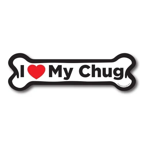 I Love My Chug Dog Bone Car Magnet - 2x7 Dog Bone Auto Truck Decal Magnet