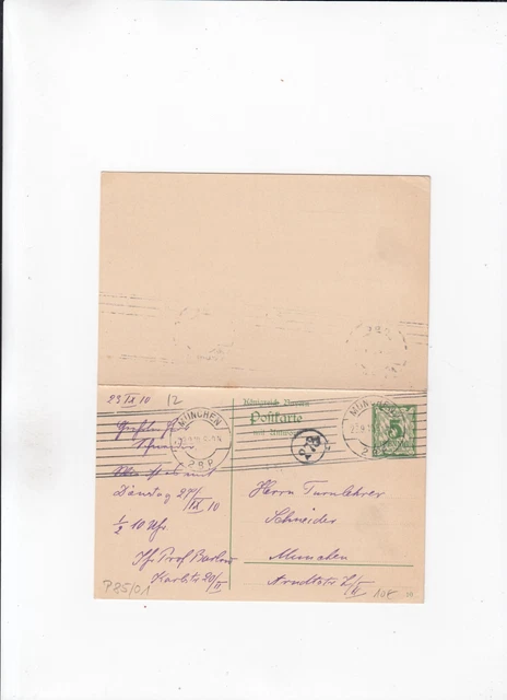 DM069/ Bayern Ganzsache 85 / 01 DOPPELKARTE oo 1910