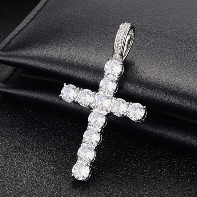 Hip Hop Cross Pendant Necklace Religious Jewelry Bling White Zircon Gold Plated