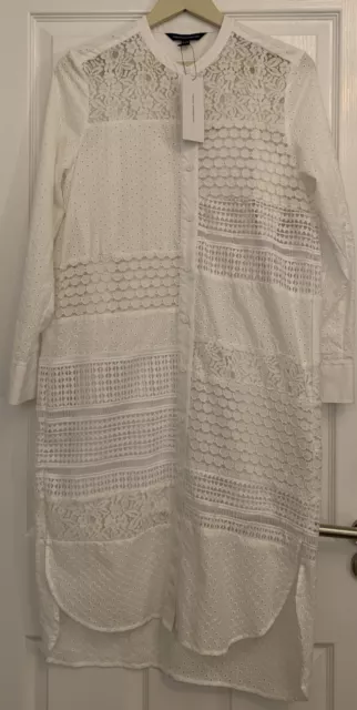FRENCH CONNECTION DRESS 10 S White lace broderie anglaise BNWT Kaftan Shirt Midi