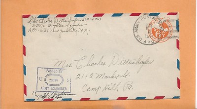 APO Ww II U.S Militaire Housse Apo 429 Capitaine R.r Étui 1943 US Armée Censuré 