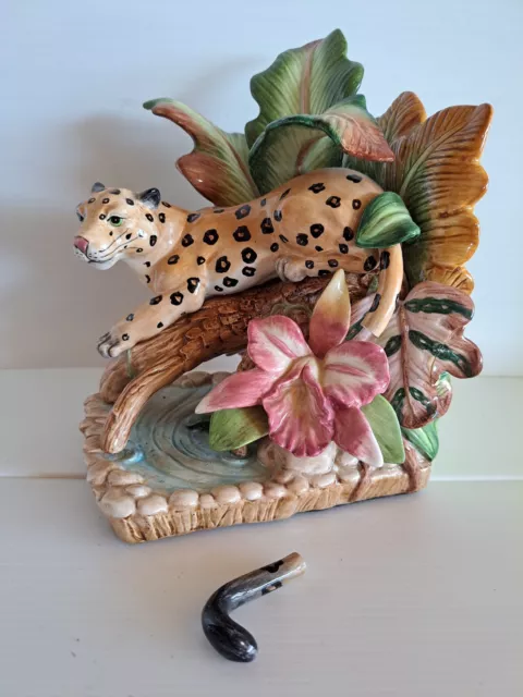 One Retired Exotic Jungle Fitz & Floyd "Stalking Leopards" Bookend Collectible