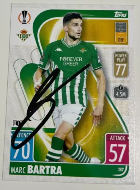 Tarjeta de fútbol americano firmada por Marc Bartra partido Attax real Betis RARA Europa League