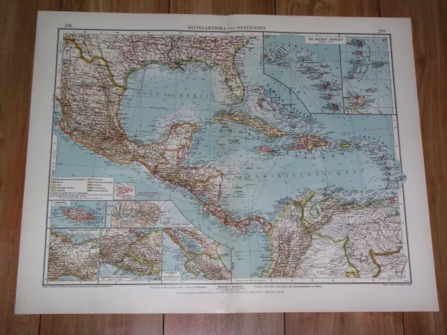 1930 Vintage Map West Indies Caribbean Florida Mexico Bahamas Puerto Rico Cuba