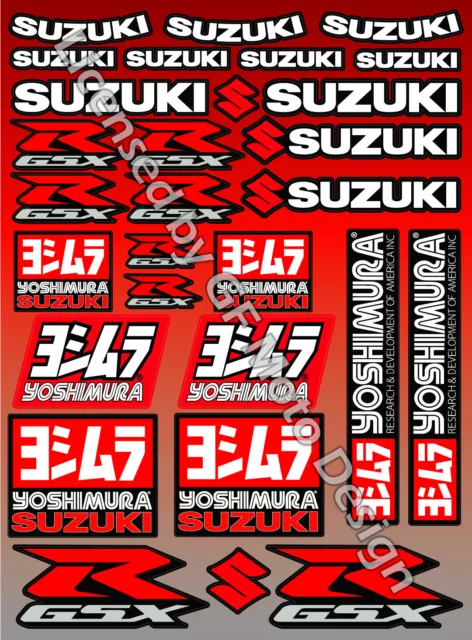 Juego de pegatinas Suzuki GSX-R 600 1000 Yoshimura hoja 35 pegatinas Laminadas