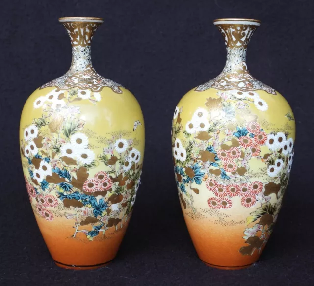 LOT of 2 Antique Meiji Signed Japanese Dai Nippon, Tobu Zo Satsuma Cabinet Vases