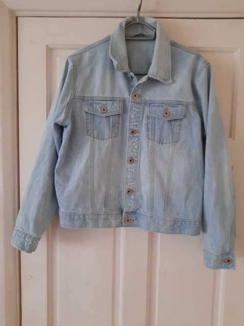 Marks and Spencer 90s Y2K Era Blue Stone Wash Demin Embroidered Jacket UK 16