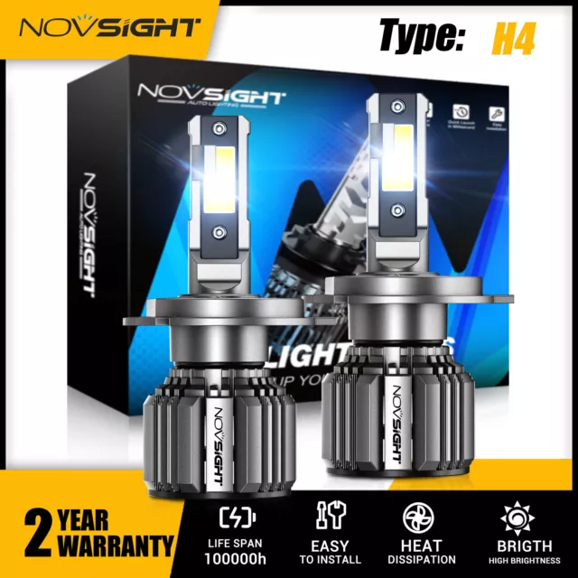 NOVSIGHT H4 9003 LED Headlight Bulbs 72W 15000LM 6500K Super Bright Hi/Lo Beam