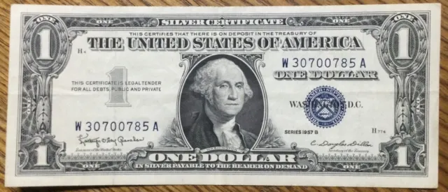 $1 One Dollar Bill Series 1957-B Silver Certificate Blue Seal