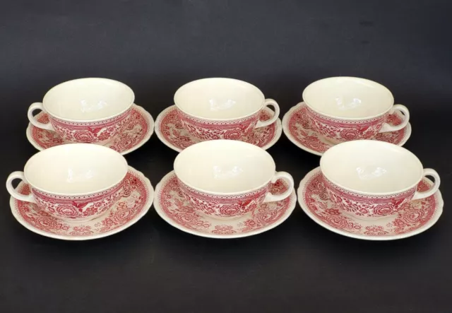 6 jolies TASSES A THE + 6 SOUCOUPES VILLEROY & BOCH modèle BURGENLAND rouge rose