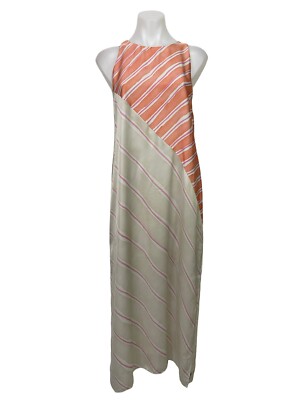 Zara Striped Coral Beige Leg Slit Midi Dress Womens Size M Sleeveless
